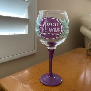 Purple Stem Novelty Wine Glass for Dining "Love The Wine You're With" 16 Oz